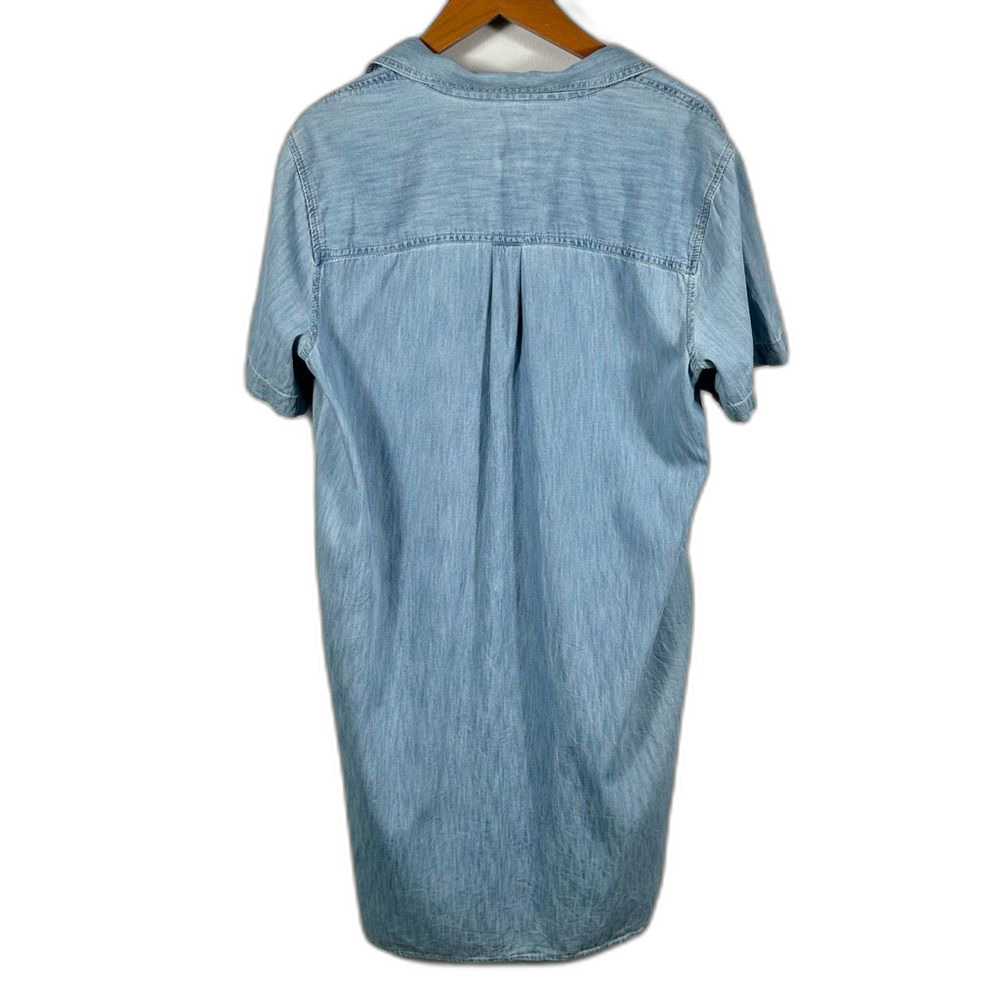 GAP Light Indigo Short Sleeve V-Neck Popover Denim Chambray Dress Size Large - Picture 2 of 13
